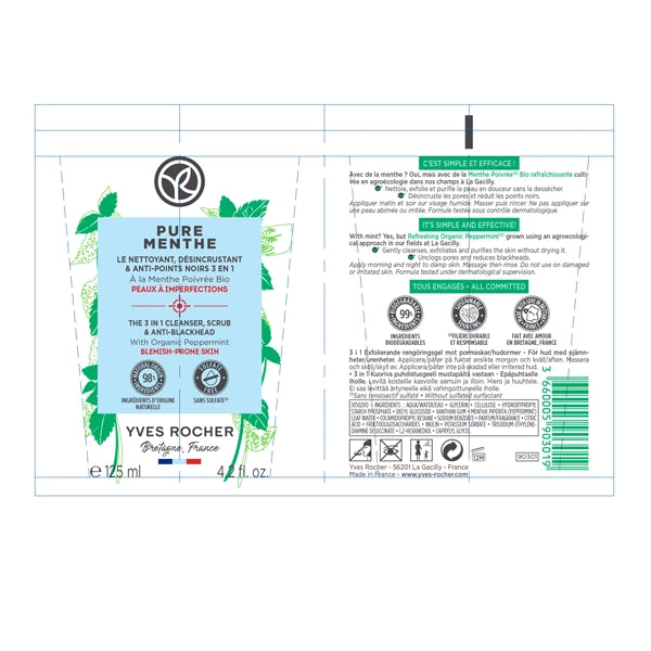 Yves Rocher Pure Menthe The 3 In 1 Cleanser, Scrub & Anti Blackhead 
