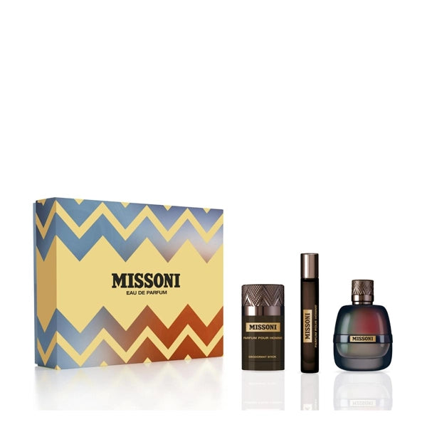 Missoni Parfum pour Homme Gift Set Eau de Parfum 100ml And Deodorant Stick 75ml With Eau de Parfum Travel Spray 10ml