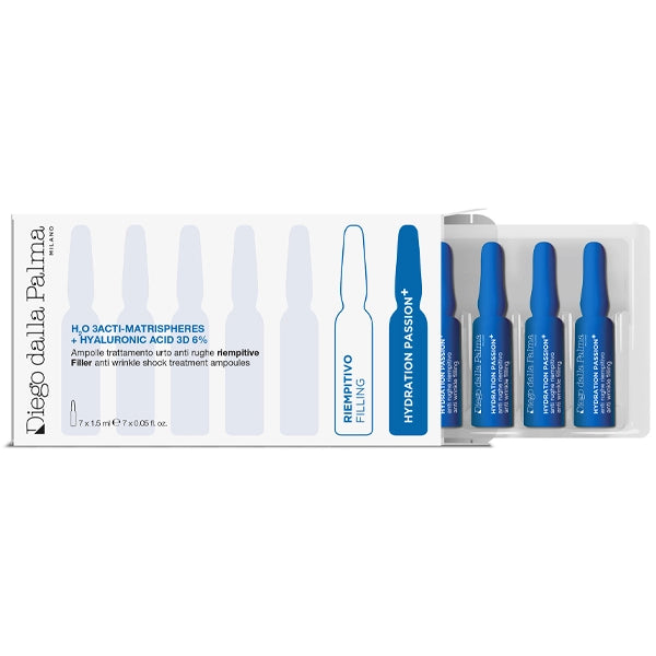 Diego dalla Palma Milano H20 3Acti-Matrispheres and Hyaluronic Acid 3D 6% Filler Anti Wrinkle Shock Treatment Ampoules